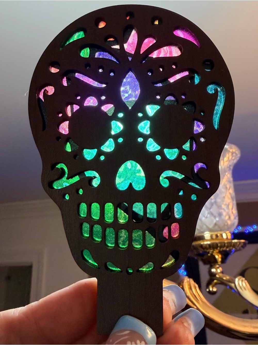 Hand crafted by me wood Sugar Skull Nightlight made to order